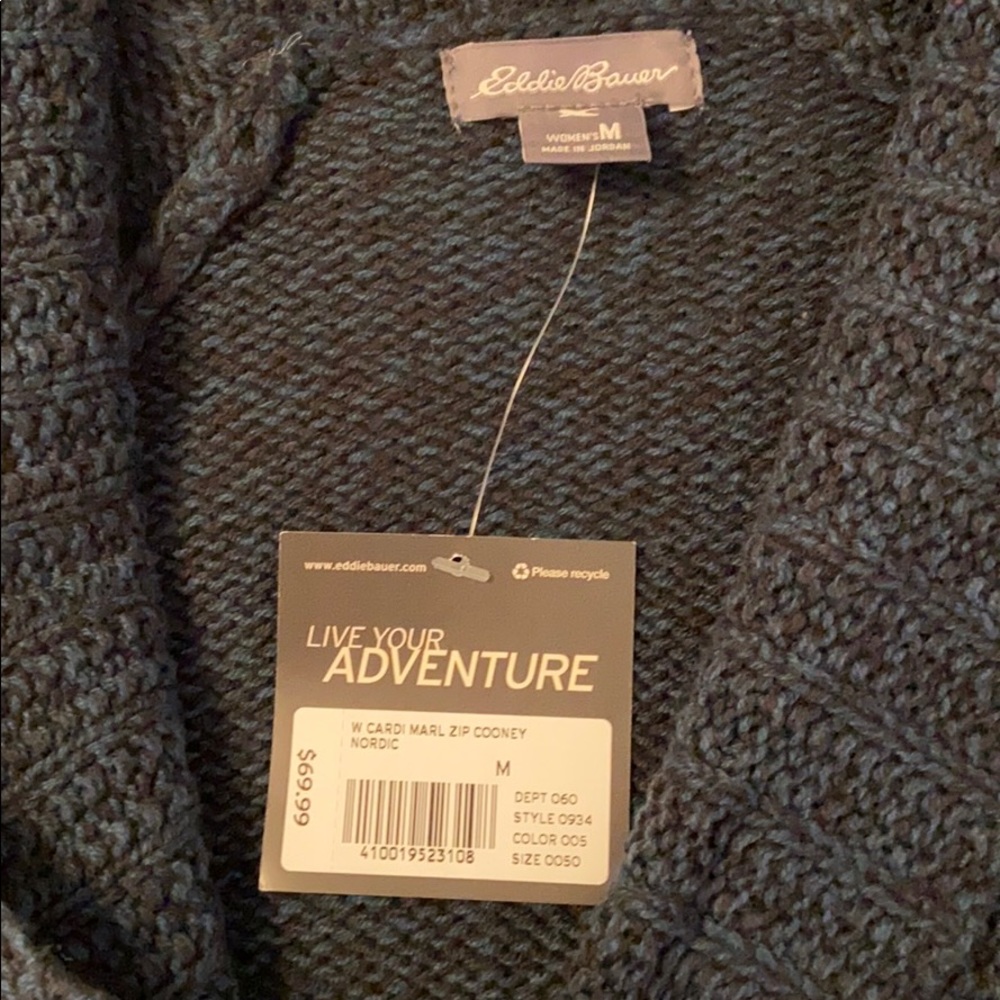 Eddie Bauer M Women’s knit zip up sweater Blue and Black, NWT - Picture 3 of 4